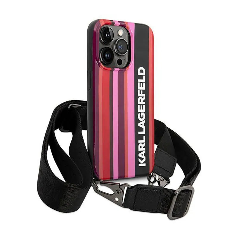 Karl Lagerfeld Color Stripes Strap – dėklas iPhone 14 Pro (rožinis)
