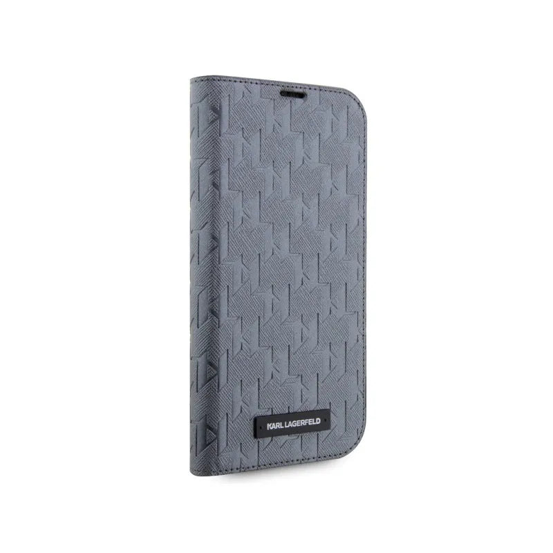 Karl Lagerfeld Booktype Saffiano Monogram – dėklas iPhone 14 Pro (pilkas)