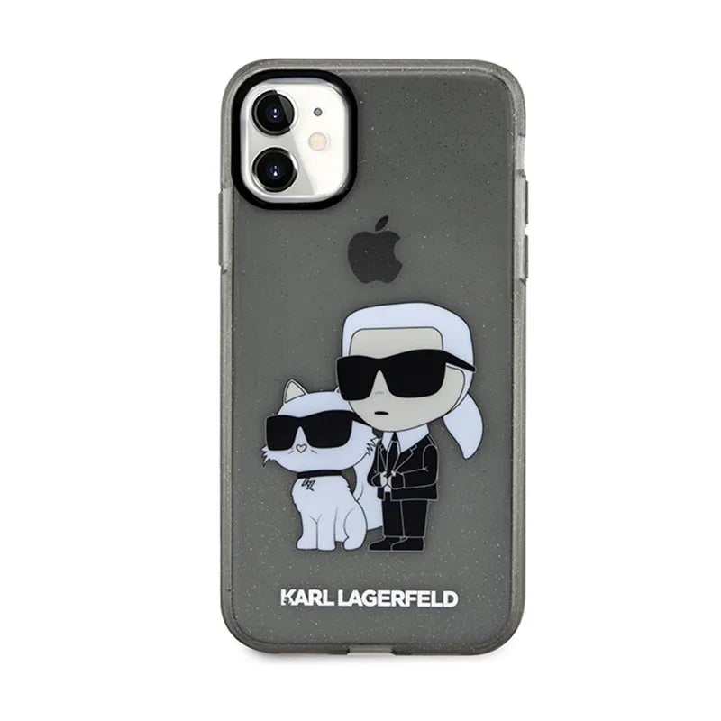 Karl Lagerfeld IML Glitter Karl & Choupette – iPhone 11 dėklas (juodas)