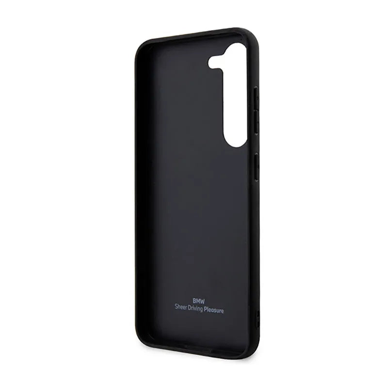 BMW Leather Textured & Stripe – dėklas Samsung Galaxy S23+ (juodas)