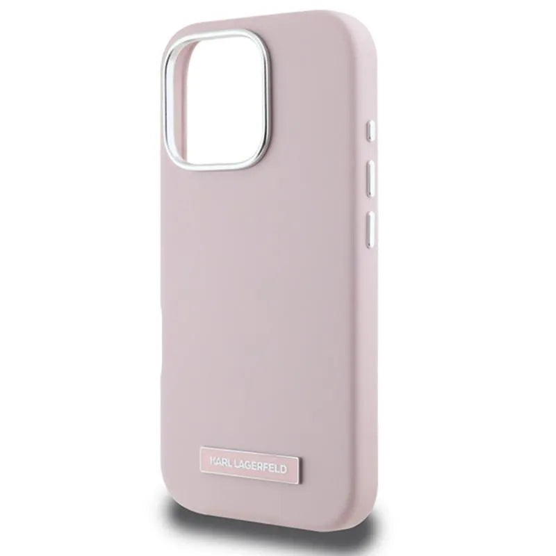 Karl Lagerfeld FW Metal Plate MagSafe - dėklas iPhone 16 Pro (rožinis)