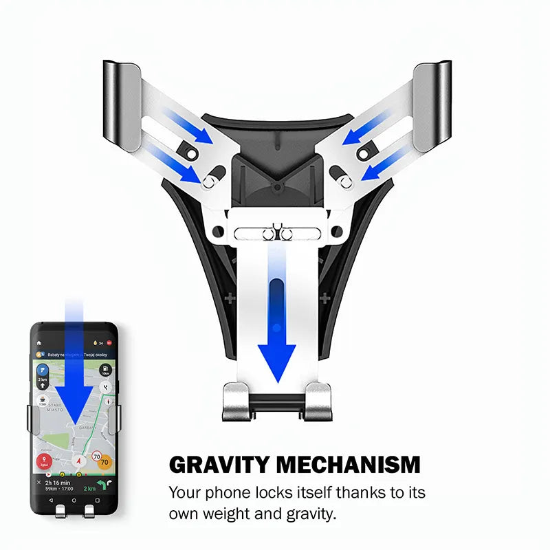 Crong Gravity Auto-Clip automobilinis laikiklis - gravitacinis telefono laikiklis 4,7"- 6,5" telefonams (juodas)