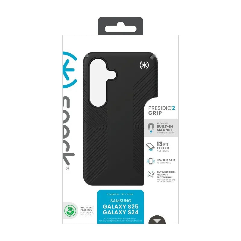 Speck Presidio2 Grip Magnet – Samsung Galaxy S25 / 24 MagSafe dėklas (juodas/pilkas/baltas)