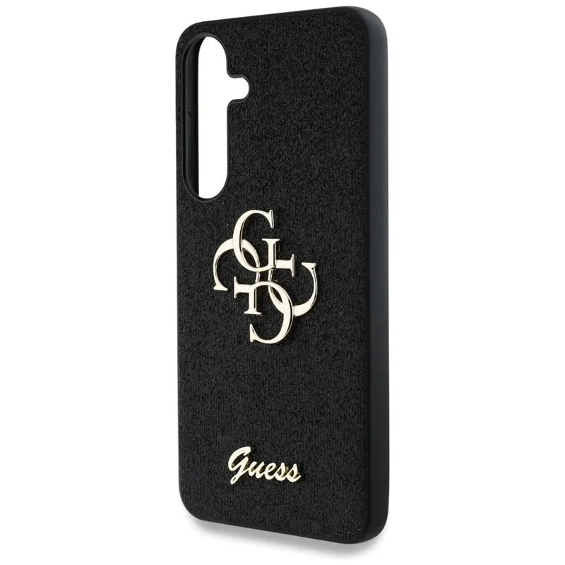 Guess Fixed Glitter Big 4G Metal Logo – dėklas Samsung Galaxy S25+ (juodas)