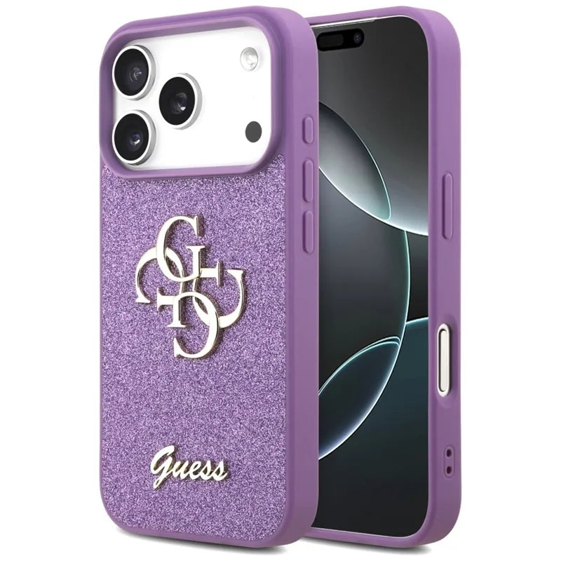 „Guess Fixed Glitter Big 4G“ – dėklas „iPhone 17 Pro“ (alyvinis)