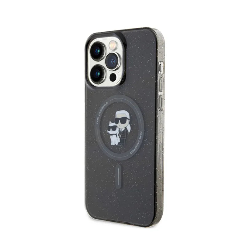 Karl Lagerfeld Karl & Choupette Glitter Magsafe - Dėklas, skirtas iPhone 15 Pro Max (juodas)