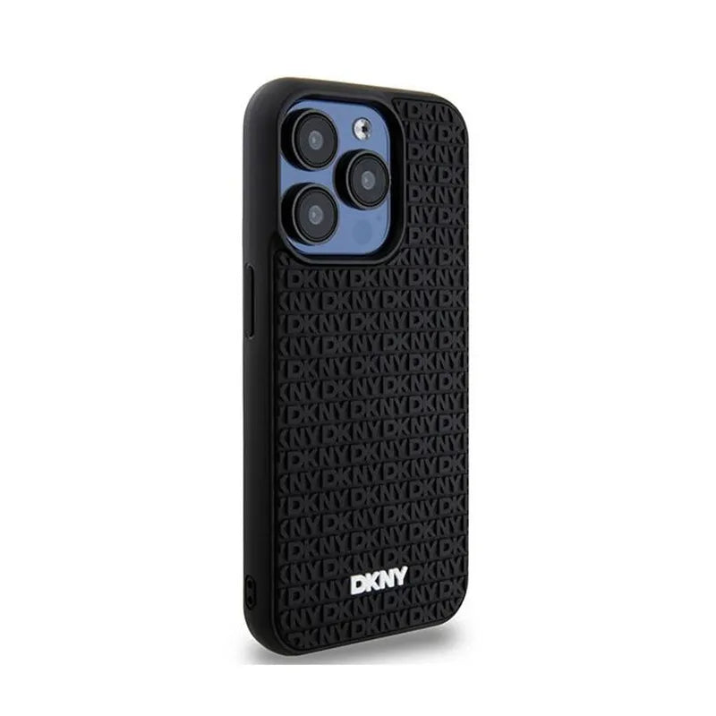 DKNY 3D Rubber Repeat Pattern – dėklas iPhone 15 Pro (juodas)