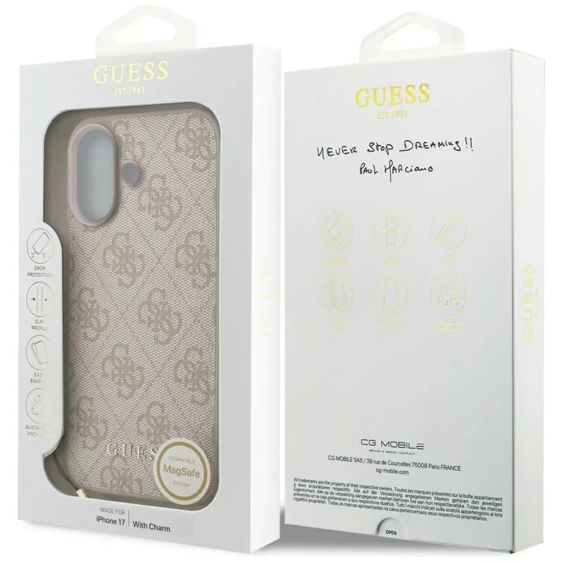 Guess 4G Charms Collection MagSafe – iPhone 17 dėklas (rožinis)