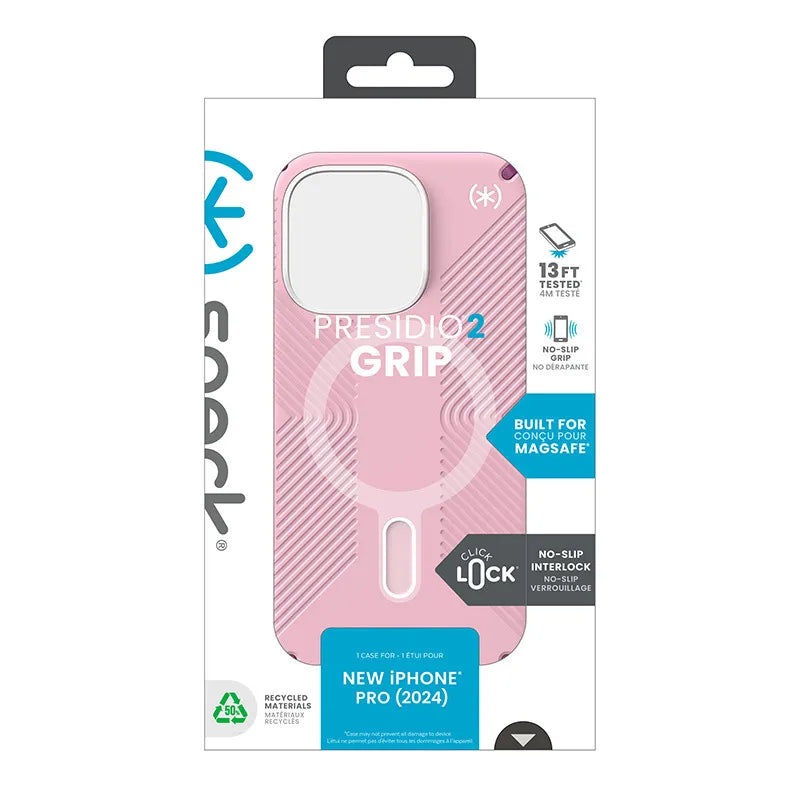 Speck Presidio2 Grip ClickLock & MagSafe – dėklas iPhone 16 Pro (Wednesday Pink / Boysenberry Purple / White)