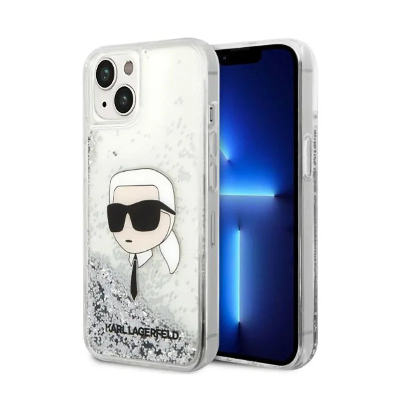 Karl Lagerfeld Liquid Glitter NFT Karl's Head - dėklas iPhone 14 Plus (sidabrinis)