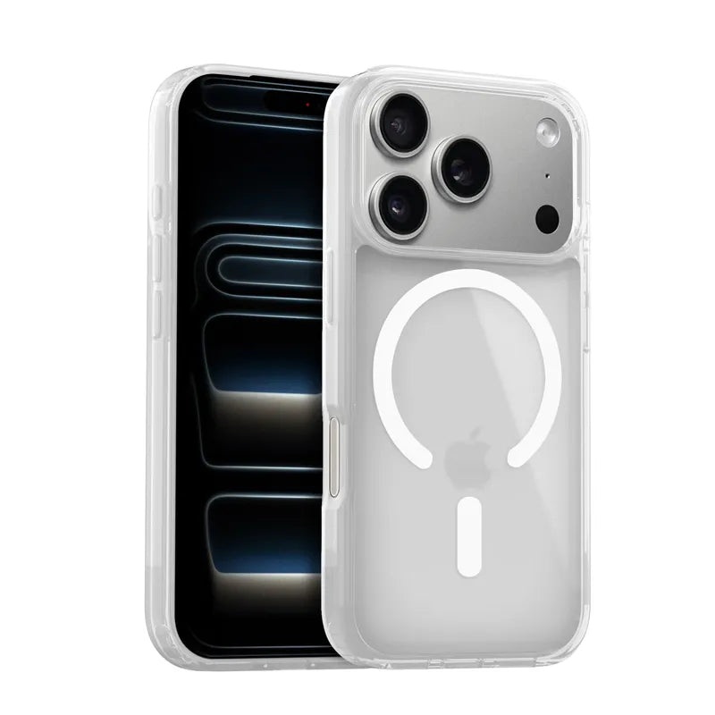 Crong Hybrid Matte Magnetic – MagSafe dėklas iPhone 17 Pro (Baltas)