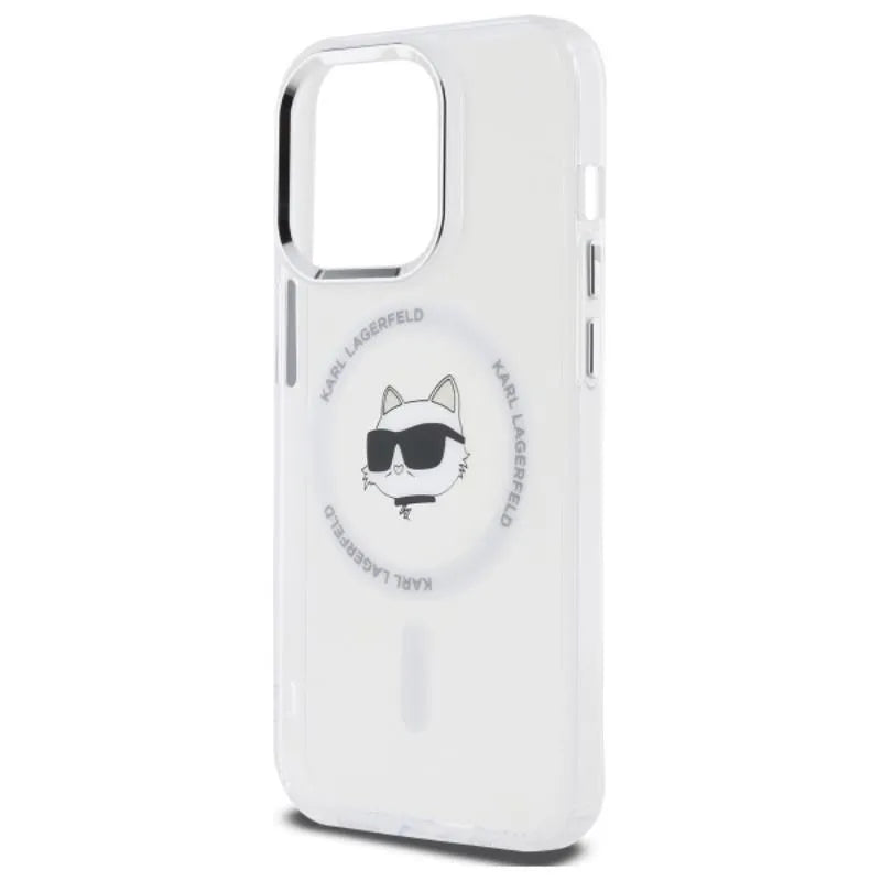 Karl Lagerfeld IML Metal Choupette Head MagSafe – dėklas iPhone 14 Pro (baltas)