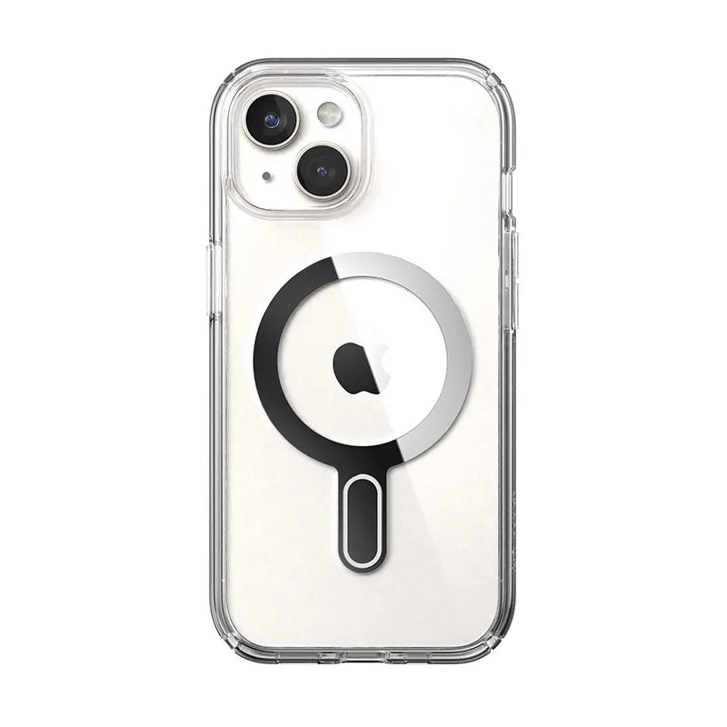 Speck Presidio Perfect-Clear ClickLock & MagSafe dėklas - iPhone 17e / 16e / 15 / 14 / 13 (Skaidrus / Chromuota apdaila / Serene Silver)