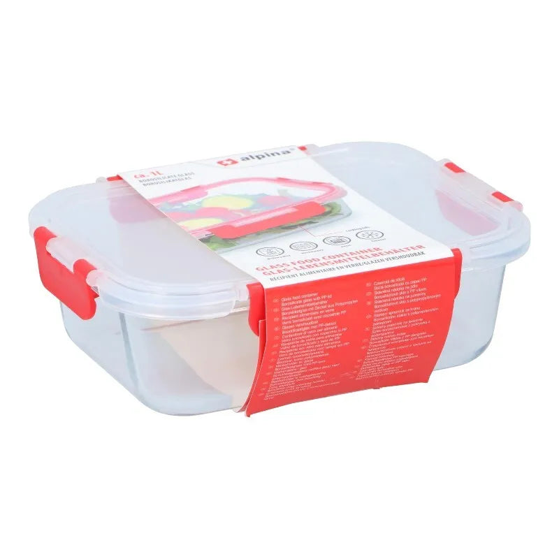 Alpina – stiklinis maisto indas su dangteliu, pietų dėžutė 21x16x6 cm, 1 l