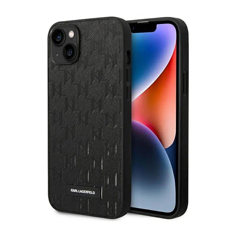 Karl Lagerfeld Saffiano Mono Metal Logo – dėklas iPhone 14 Plus (juodas)