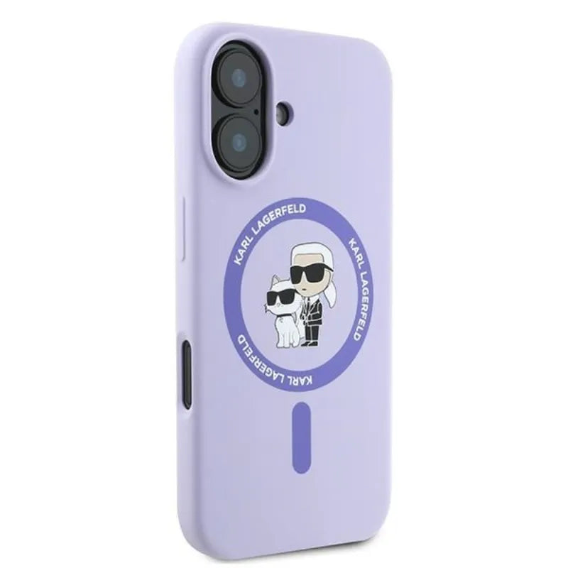 Karl Lagerfeld Silicone Karl & Choupette Ring MagSafe – Dėklas iPhone 16 Plus (violetinis)