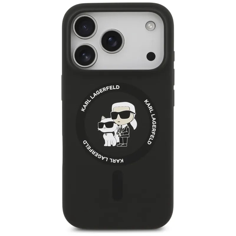 Karl Lagerfeld Silicone Karl & Choupette Ring MagSafe - Dėklas iPhone 17 Pro Max (juodas)