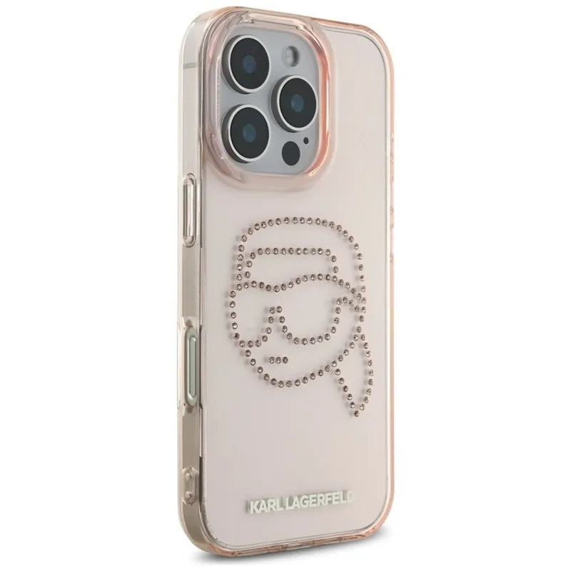 Karl Lagerfeld IML Rhinestones Karl Head – dėklas iPhone 16 Pro (rožinis)