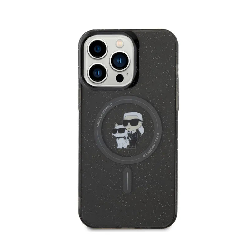 Karl Lagerfeld Karl & Choupette Glitter Magsafe - Dėklas, skirtas iPhone 15 Pro Max (juodas)