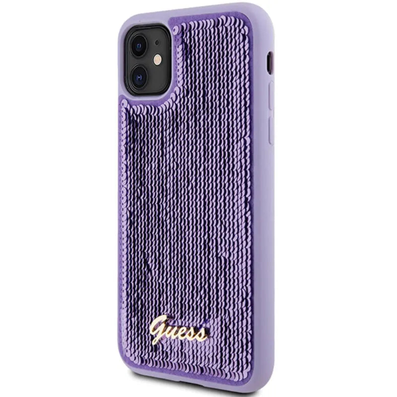 Guess Sequin Script Metal – dėklas iPhone 11 (violetinis)