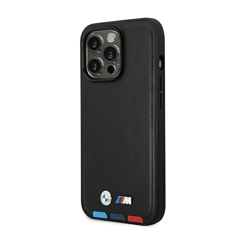 BMW Leather Hot Stamp Tricolor MagSafe – dėklas iPhone 14 Pro (juodas)