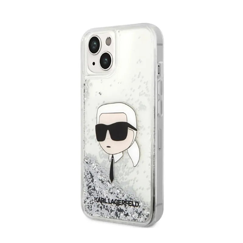 Karl Lagerfeld Liquid Glitter NFT Karl's Head - dėklas iPhone 14 Plus (sidabrinis)