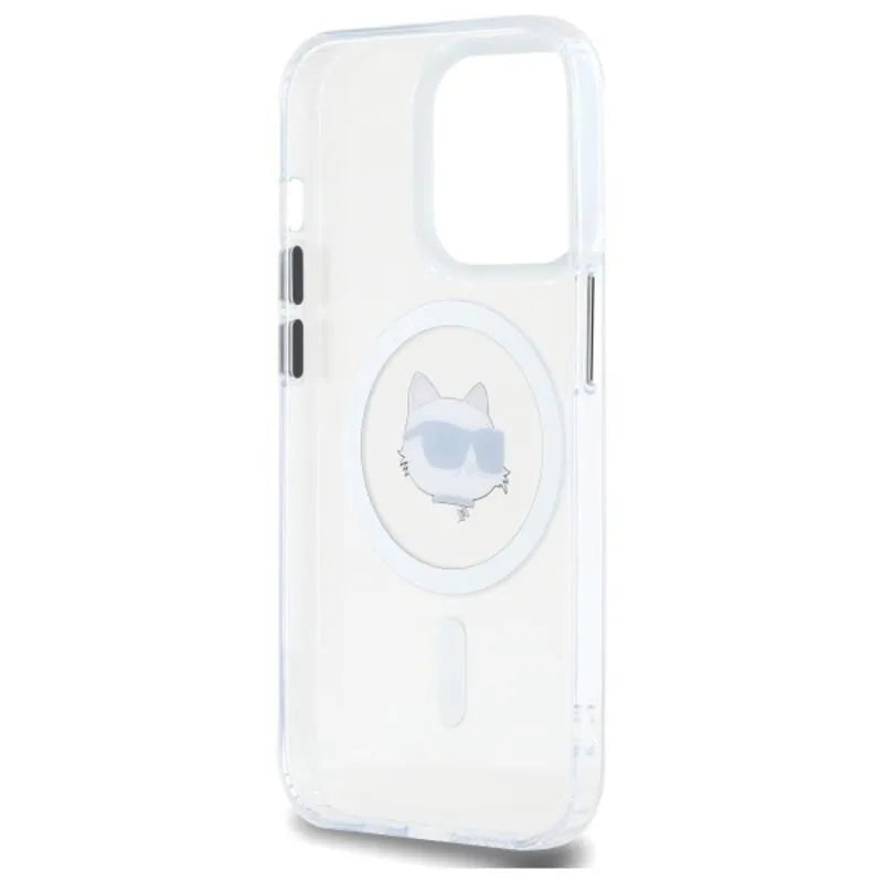 Karl Lagerfeld IML Metal Choupette Head MagSafe – dėklas iPhone 14 Pro (baltas)