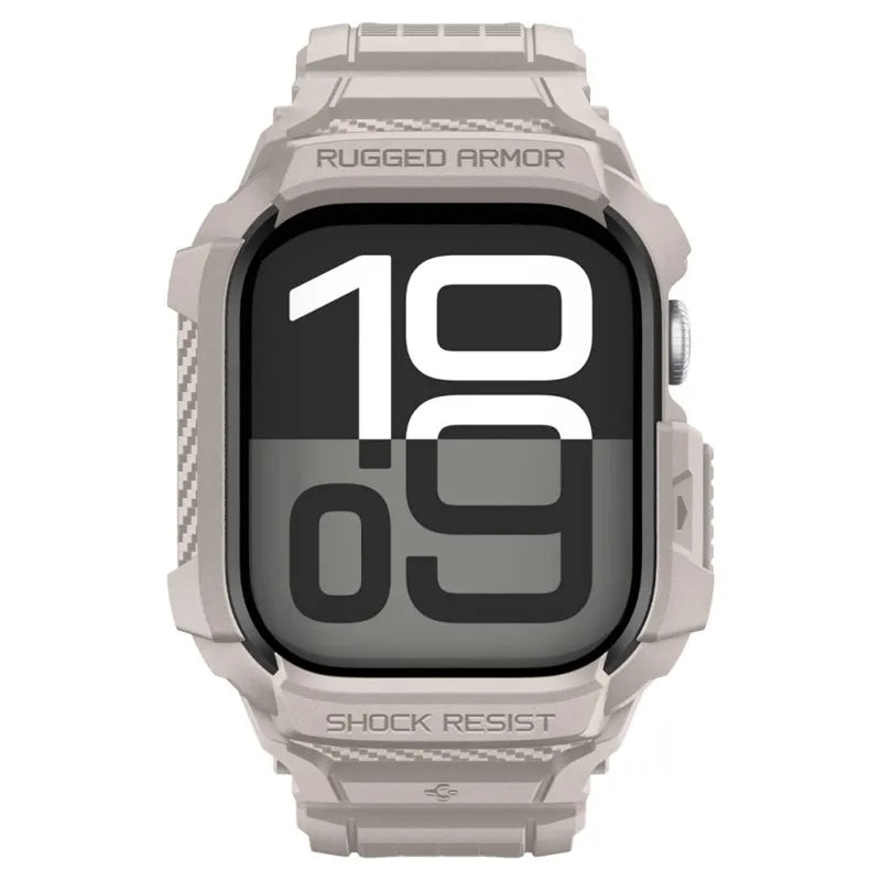 Spigen Rugged Armor Pro V2 – dirželis su korpusu, skirtas Apple Watch 10/11 46 mm (Dune Beige)
