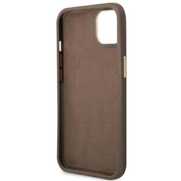 Guess 4G Metal Camera Outline dėklas – dėklas iPhone 14 Plus telefonui (rudas)