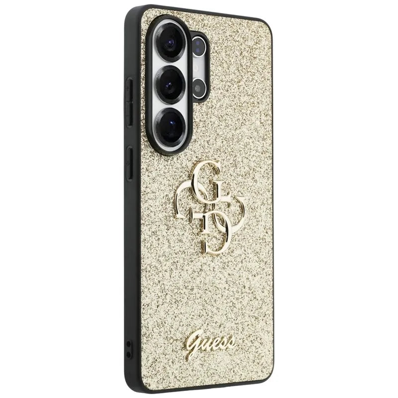 Guess Fixed Glitter Big 4G Metal Logo – Samsung Galaxy S26 Ultra dėklas (auksinis)