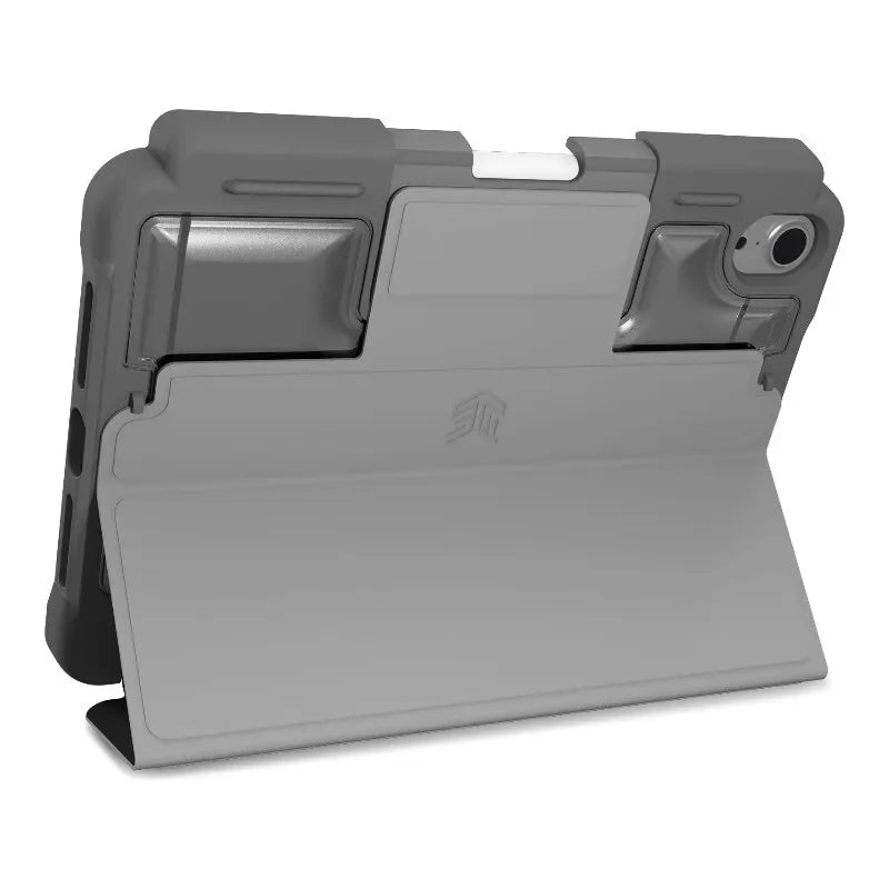 STM Dux Plus – tvirtas dėklas, skirtas iPad mini 7 (2024) / mini 6 (2021), MIL-STD-810G su Apple Pencil laikikliu (juodas)