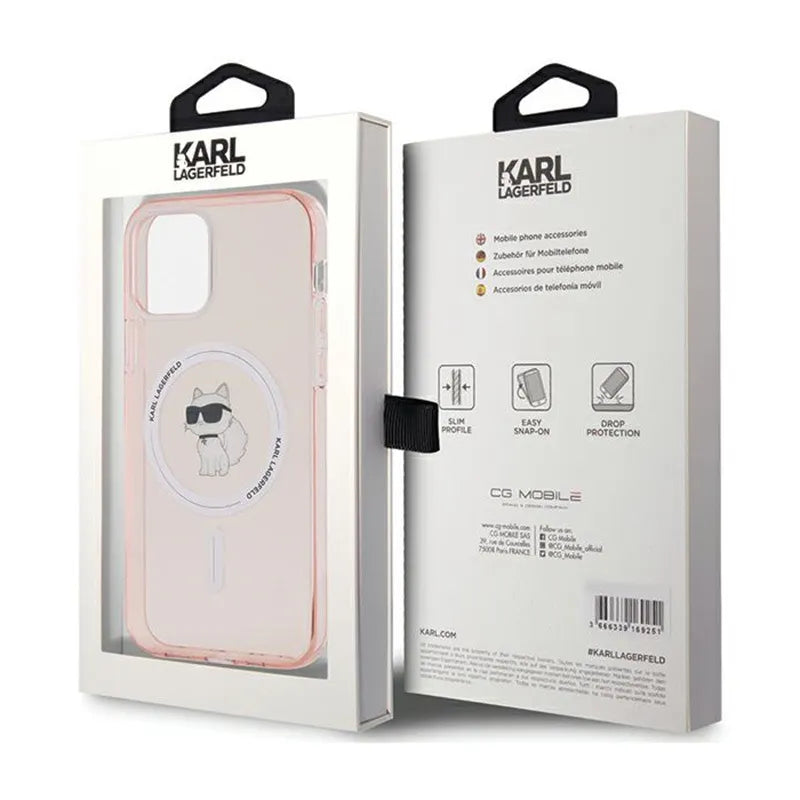 Karl Lagerfeld IML Choupette MagSafe – dėklas, skirtas iPhone 12 / iPhone 12 Pro (rožinis)