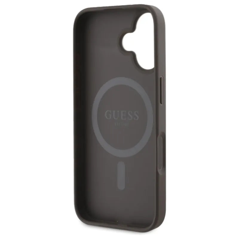 Guess Peony On 4G Background MagSafe – dėklas iPhone 16 (rudas)