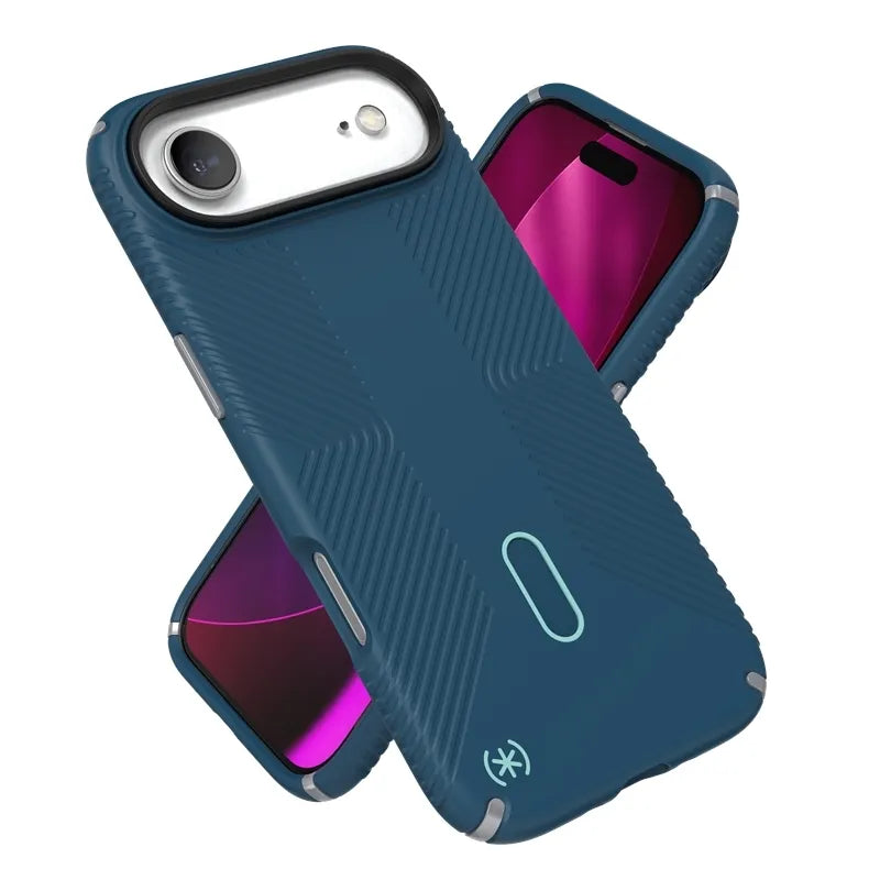 Speck Presidio2 Grip ClickLock & MagSafe – iPhone Air dėklas (Deep Sea / Silver Metallic / Spell Blue)