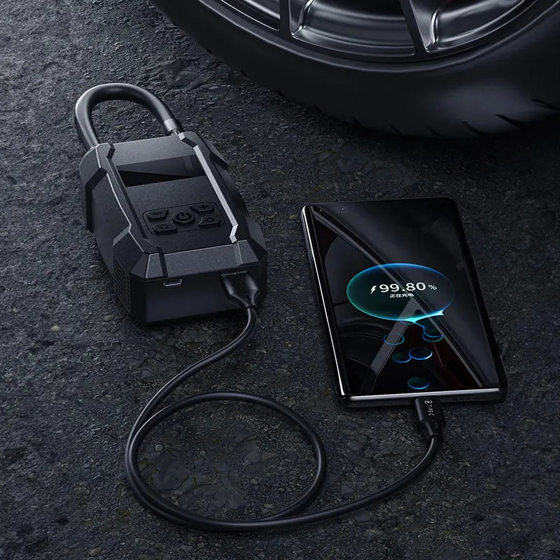 WEKOME Pi801 – nešiojamas elektrinis automobilinis siurblys + išorinė baterija (Power Bank) 2000 mAh (juodas)