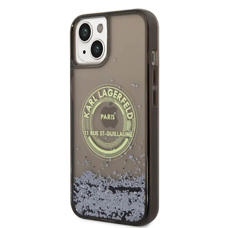Karl Lagerfeld Liquid Glitter Round RSG Logo dėklas – dėklas iPhone 14 Plus (juodas)
