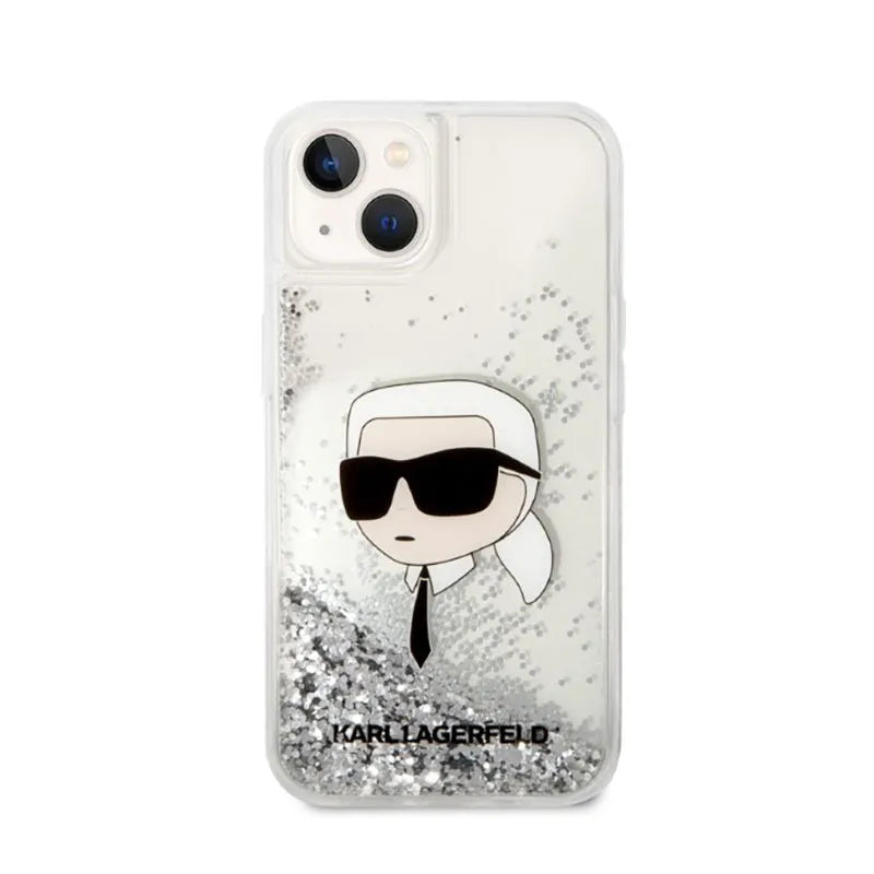 Karl Lagerfeld Liquid Glitter NFT Karl's Head - dėklas iPhone 14 Plus (sidabrinis)
