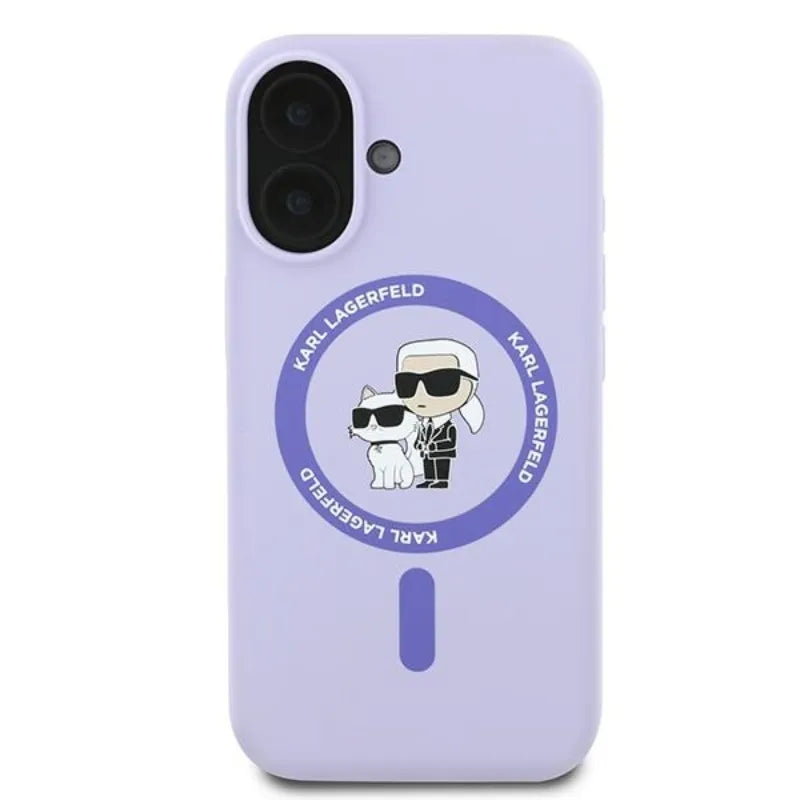 Karl Lagerfeld Silicone Karl & Choupette Ring MagSafe – Dėklas iPhone 16 Plus (violetinis)