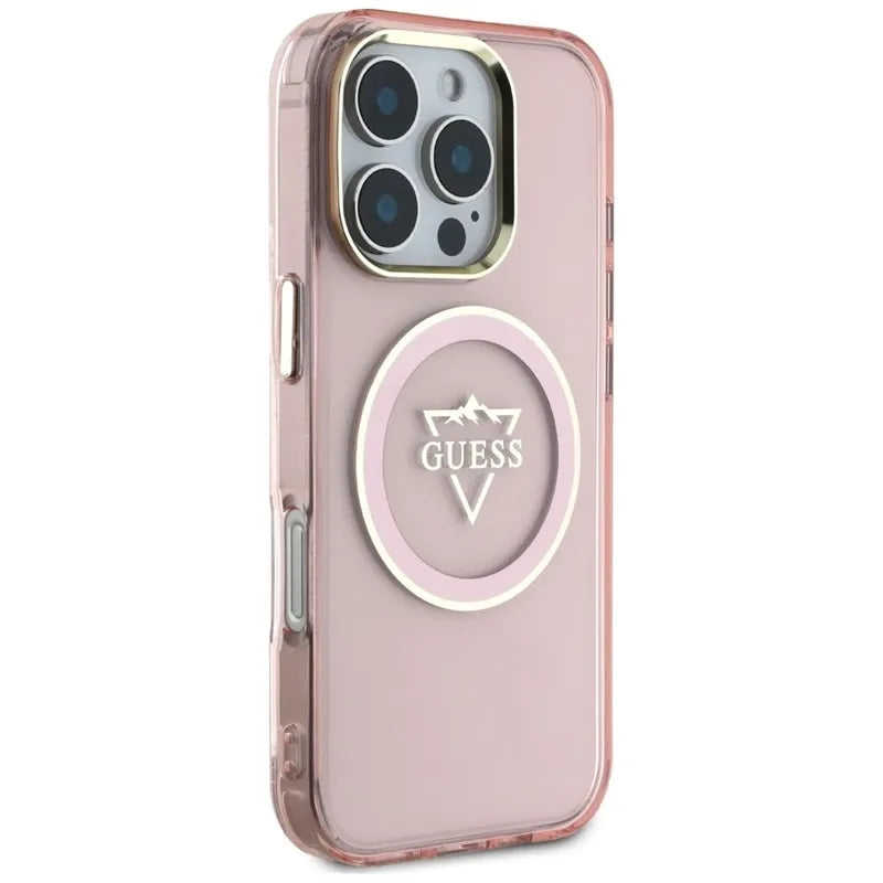 Guess IML Metal Mountain Logo MagSafe - dėklas iPhone 16 Pro Max (rožinis)