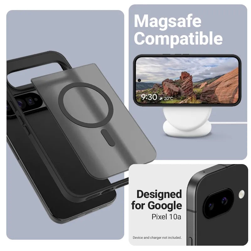 Crong Hybrid Matte Magnetic – MagSafe dėklas, skirtas Google Pixel 10a (juodas)