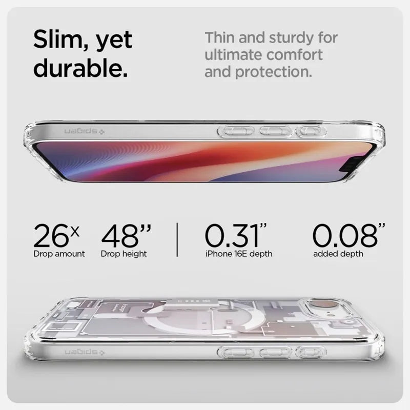 Spigen Ultra Hybrid Mag MagSafe – dėklas skirtas iPhone 17e / 16e (Zero One White)