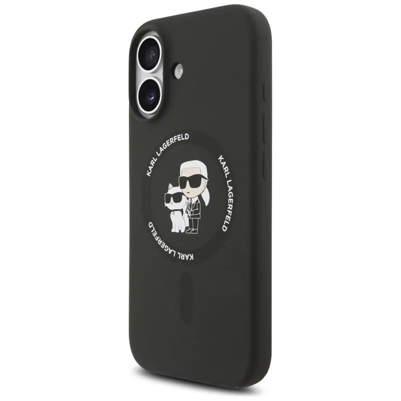Karl Lagerfeld Silicone Karl & Choupette Ring MagSafe – dėklas iPhone 17 (juodas)