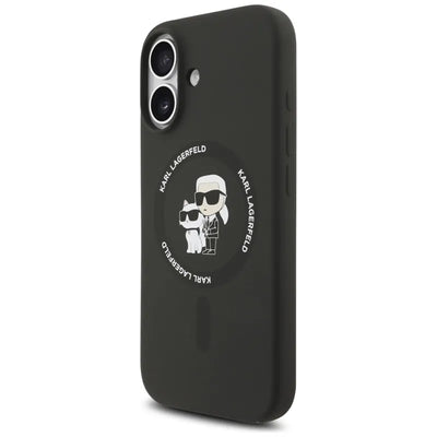 Karl Lagerfeld Silicone Karl & Choupette Ring MagSafe – dėklas iPhone 17 (juodas)