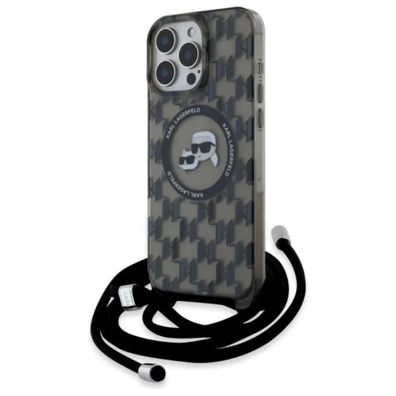 Karl Lagerfeld IML Crossbody Monogram Karl & Choupette Head MagSafe – dėklas „iPhone 16 Pro“ telefonui (juodas)