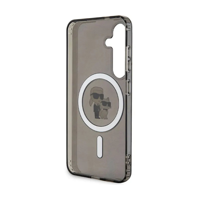 Karl Lagerfeld IML Karl & Choupette Glitter MagSafe – dėklas Samsung Galaxy S24 telefonui (juodas)