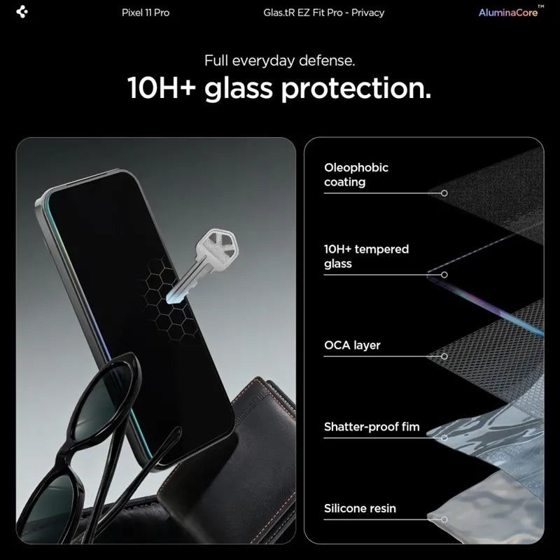 Spigen Glas.tR EZ Fit Pro AC Privacy 2-Pack – grūdintas privatumo stiklas, skirtas Google Pixel 9 / 9 Pro / 10 Pro / 11 Pro (2 vnt.)