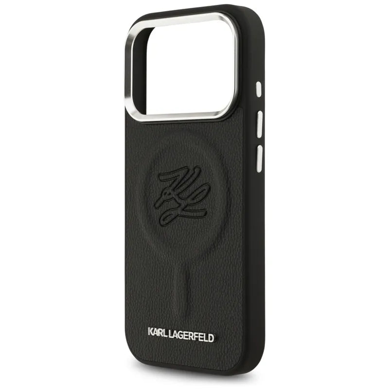 Karl Lagerfeld Initial & Metal Logo MagSafe – dėklas, skirtas iPhone 17 Pro (juodas)