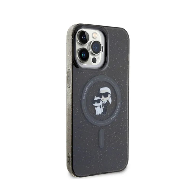 Karl Lagerfeld Karl & Choupette Glitter Magsafe - Dėklas, skirtas iPhone 15 Pro Max (juodas)