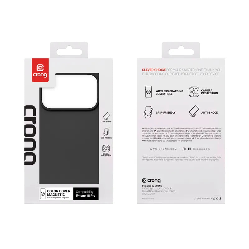 Crong Color Cover Magnetic – MagSafe dėklas, skirtas iPhone 18 Pro / 17 Pro (juodas)