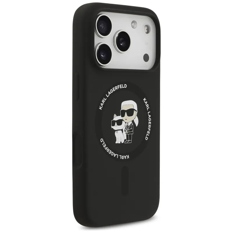 Karl Lagerfeld Silicone Karl & Choupette Ring MagSafe - Dėklas iPhone 17 Pro Max (juodas)